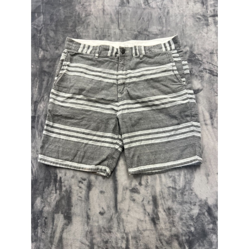 VSTR Chino Shorts Mens‎ 36 Gray White Striped Cotton Mid Rise Flat Front Logo